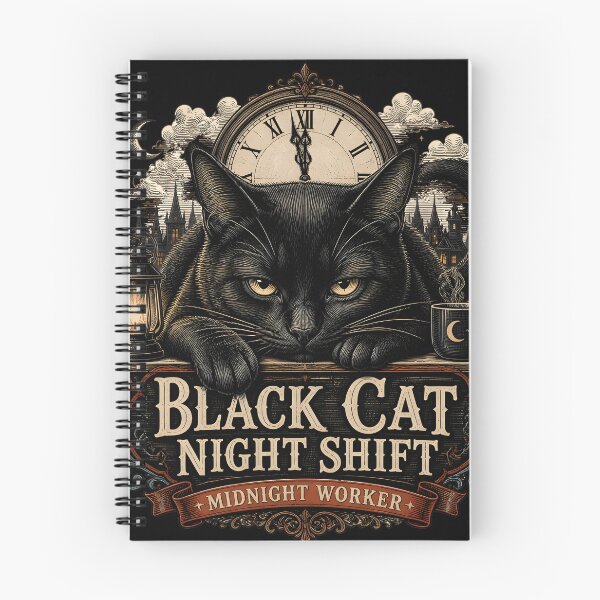 Item preview, BLACK CAT NIGHT SHIFT Midnight Worker Halloween Gothic Engraving designed and sold by LiviuGligoros.