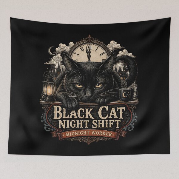 Item preview, BLACK CAT NIGHT SHIFT Midnight Worker Halloween Gothic Engraving designed and sold by LiviuGligoros.