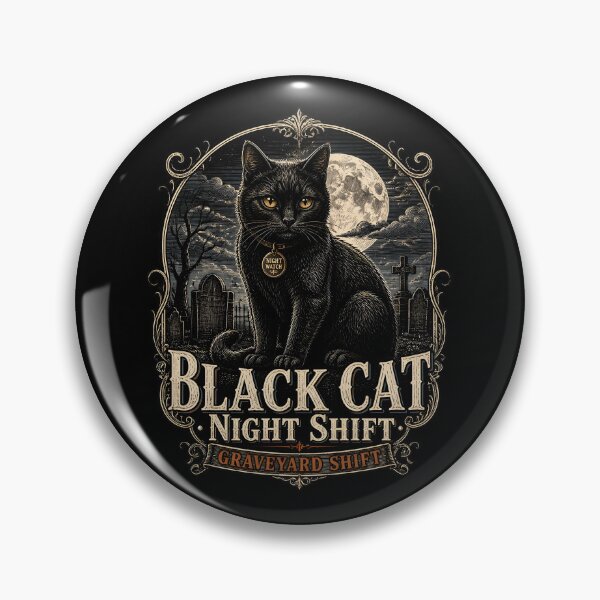 Item preview, BLACK CAT NIGHT SHIFT Graveyard Shift Halloween Gothic Engraving designed and sold by LiviuGligoros.