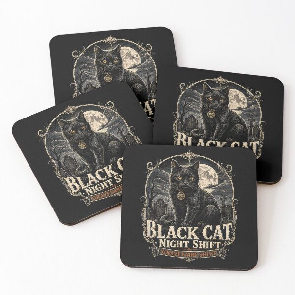 Item preview, BLACK CAT NIGHT SHIFT Graveyard Shift Halloween Gothic Engraving designed and sold by LiviuGligoros.