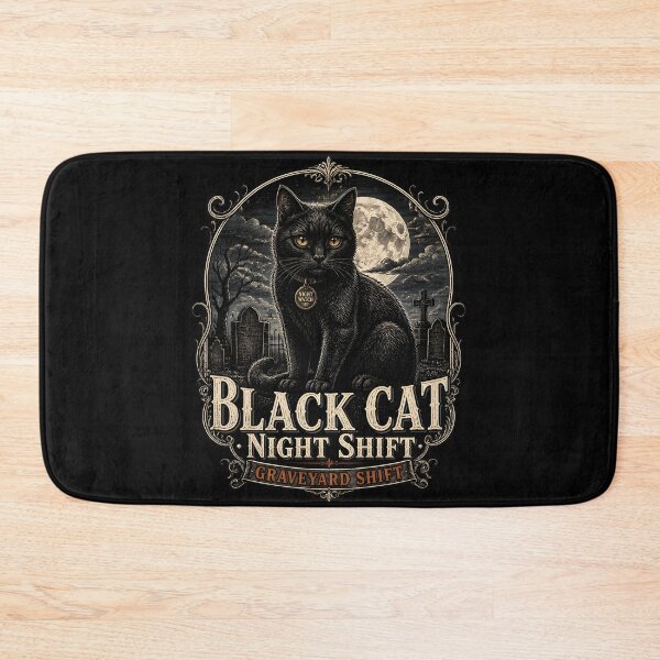 Item preview, BLACK CAT NIGHT SHIFT Graveyard Shift Halloween Gothic Engraving designed and sold by LiviuGligoros.