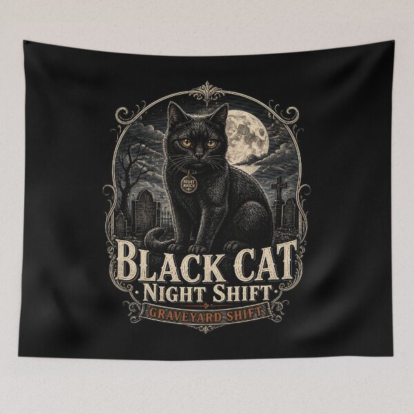 Item preview, BLACK CAT NIGHT SHIFT Graveyard Shift Halloween Gothic Engraving designed and sold by LiviuGligoros.