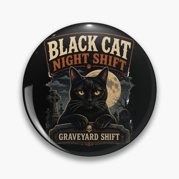 Item preview, BLACK CAT NIGHT SHIFT Graveyard Shift Halloween Vintage Screen Print designed and sold by LiviuGligoros.