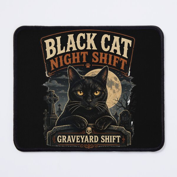 Item preview, BLACK CAT NIGHT SHIFT Graveyard Shift Halloween Vintage Screen Print designed and sold by LiviuGligoros.