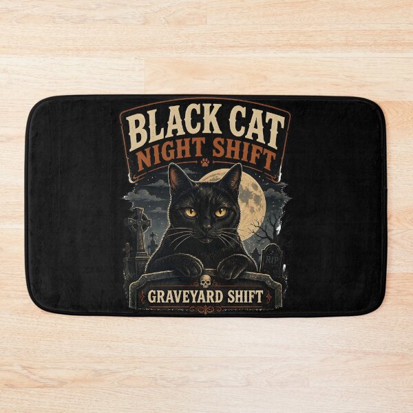 Item preview, BLACK CAT NIGHT SHIFT Graveyard Shift Halloween Vintage Screen Print designed and sold by LiviuGligoros.