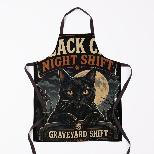 Item preview, BLACK CAT NIGHT SHIFT Graveyard Shift Halloween Vintage Screen Print designed and sold by LiviuGligoros.