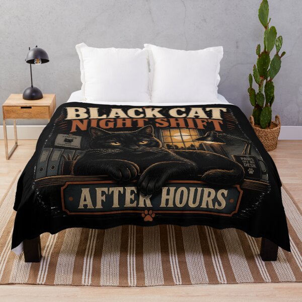 Item preview, BLACK CAT NIGHT SHIFT After Hours Halloween Vintage Screen Print designed and sold by LiviuGligoros.
