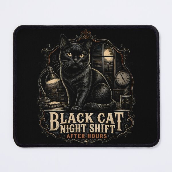 Item preview, BLACK CAT NIGHT SHIFT After Hours Halloween Gothic Engraving designed and sold by LiviuGligoros.
