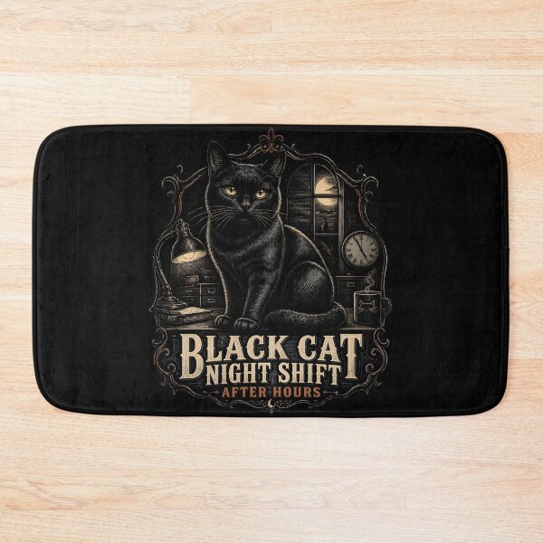Item preview, BLACK CAT NIGHT SHIFT After Hours Halloween Gothic Engraving designed and sold by LiviuGligoros.