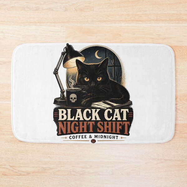 Item preview, BLACK CAT NIGHT SHIFT Coffee & Midnight Halloween Vintage Screen Print designed and sold by LiviuGligoros.