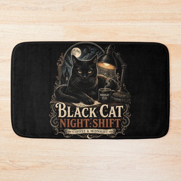 Item preview, BLACK CAT NIGHT SHIFT Coffee & Midnight Halloween Gothic Engraving designed and sold by LiviuGligoros.