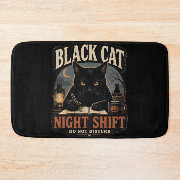 Item preview, BLACK CAT NIGHT SHIFT Do Not Disturb Halloween Vintage Screen Print designed and sold by LiviuGligoros.
