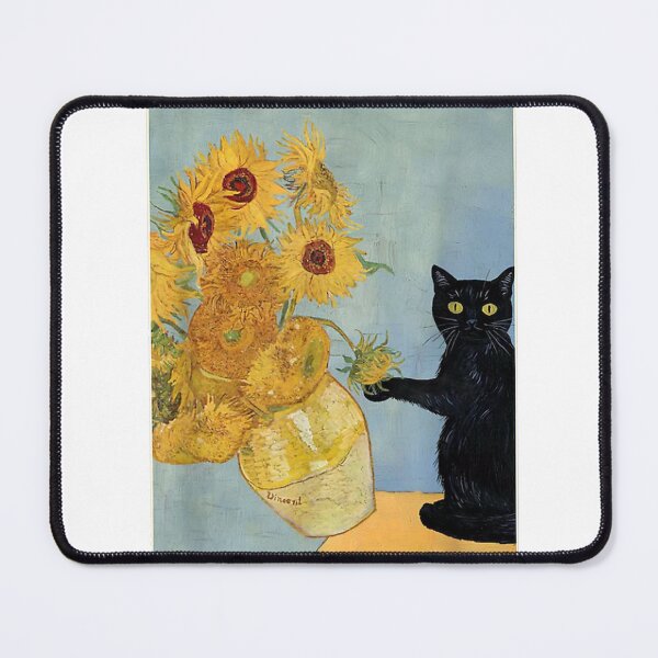 Aperçu de l'œuvre T-shirt vintage parodie d'œuvre de Van Gogh avec un chat drôle et des tournesols, pour hommes et femmes créée et vendue par hapitoss.
