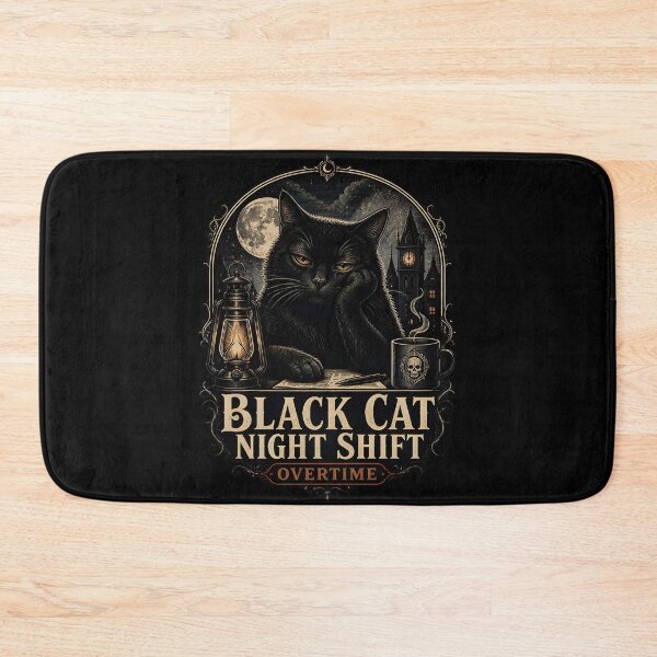 Item preview, BLACK CAT NIGHT SHIFT Overtime Halloween Gothic Engraving designed and sold by LiviuGligoros.