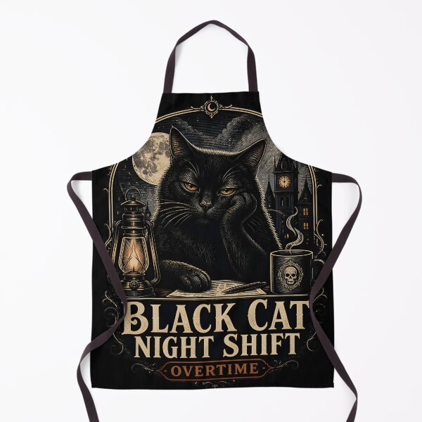 Item preview, BLACK CAT NIGHT SHIFT Overtime Halloween Gothic Engraving designed and sold by LiviuGligoros.