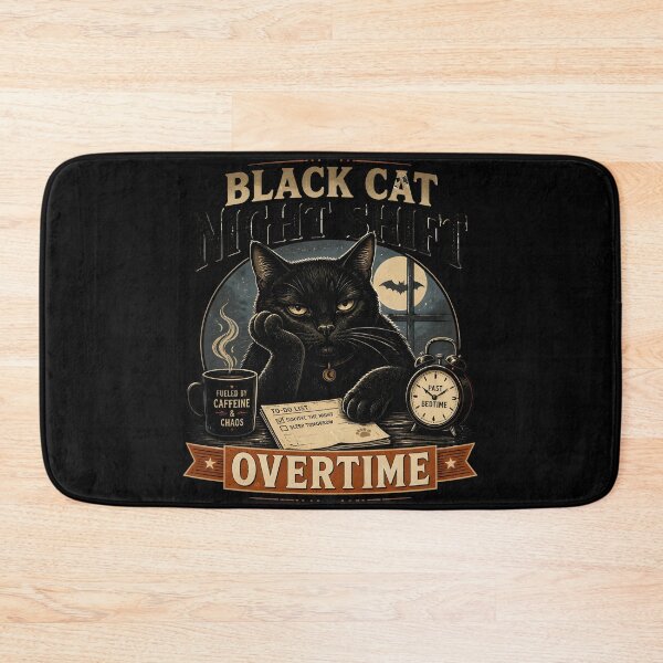 Item preview, BLACK CAT NIGHT SHIFT Overtime Halloween Vintage Screen Print designed and sold by LiviuGligoros.