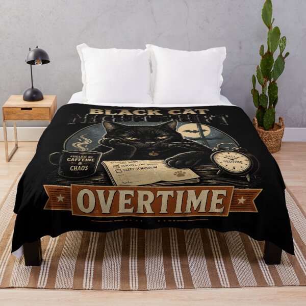 Item preview, BLACK CAT NIGHT SHIFT Overtime Halloween Vintage Screen Print designed and sold by LiviuGligoros.