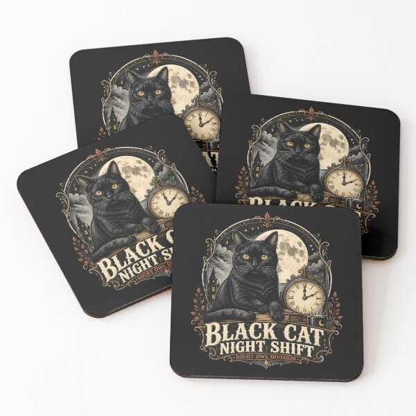 Item preview, BLACK CAT NIGHT SHIFT Night Owl Division Halloween Gothic Engraving designed and sold by LiviuGligoros.