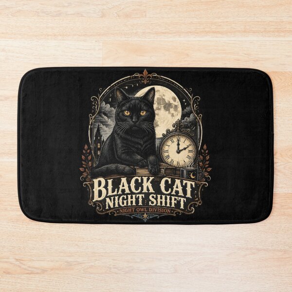Item preview, BLACK CAT NIGHT SHIFT Night Owl Division Halloween Gothic Engraving designed and sold by LiviuGligoros.