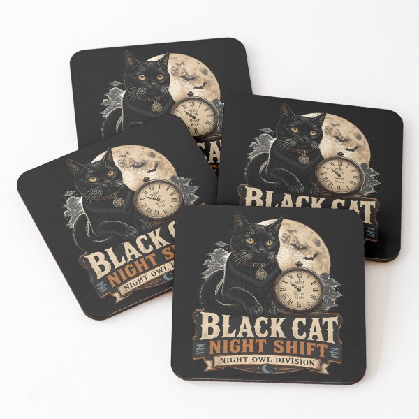 Item preview, BLACK CAT NIGHT SHIFT Night Owl Division Halloween Vintage Screen Print designed and sold by LiviuGligoros.