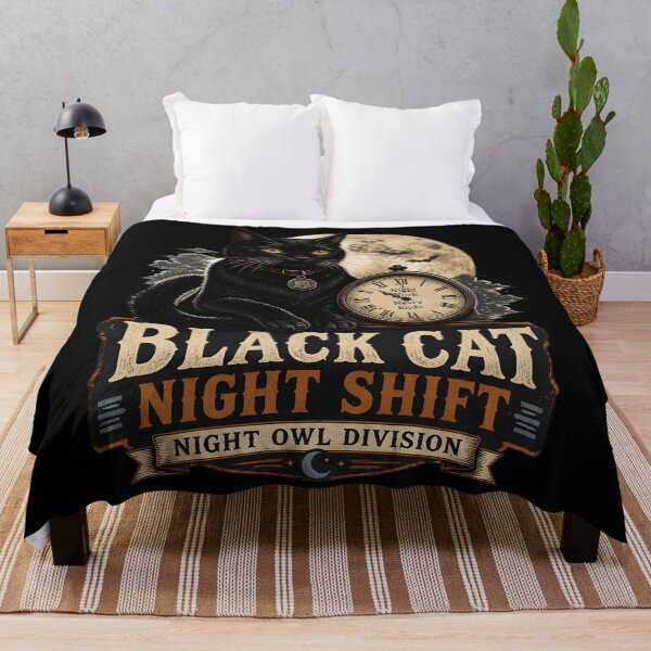 Item preview, BLACK CAT NIGHT SHIFT Night Owl Division Halloween Vintage Screen Print designed and sold by LiviuGligoros.