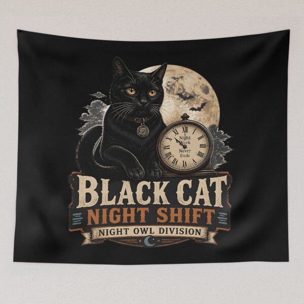 Item preview, BLACK CAT NIGHT SHIFT Night Owl Division Halloween Vintage Screen Print designed and sold by LiviuGligoros.