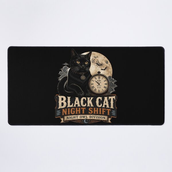 Item preview, BLACK CAT NIGHT SHIFT Night Owl Division Halloween Vintage Screen Print designed and sold by LiviuGligoros.