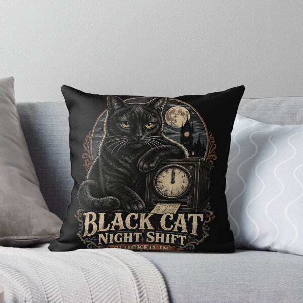 Item preview, BLACK CAT NIGHT SHIFT Clocked In Halloween Gothic Engraving designed and sold by LiviuGligoros.