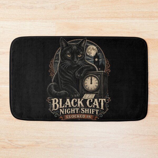 Item preview, BLACK CAT NIGHT SHIFT Clocked In Halloween Gothic Engraving designed and sold by LiviuGligoros.