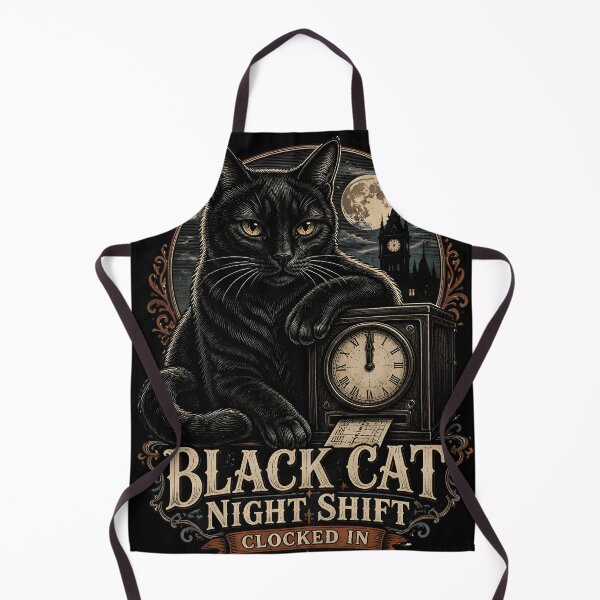 Item preview, BLACK CAT NIGHT SHIFT Clocked In Halloween Gothic Engraving designed and sold by LiviuGligoros.