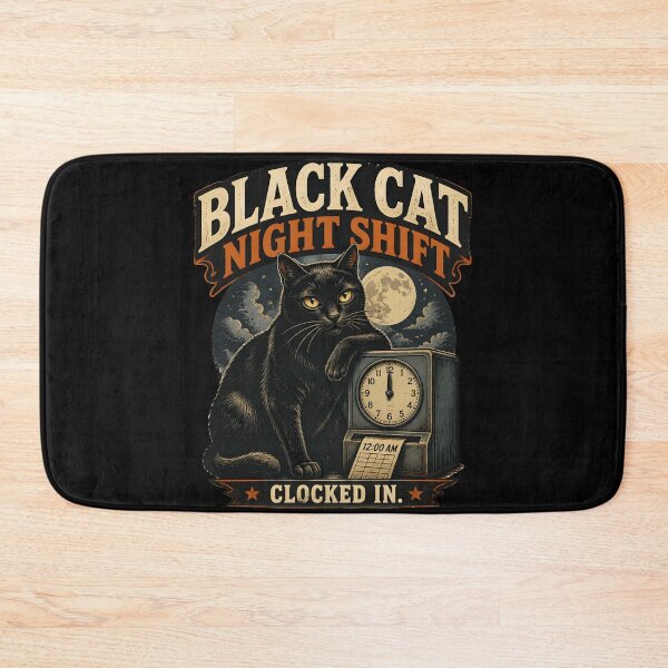 Item preview, BLACK CAT NIGHT SHIFT Clocked In Halloween Vintage Screen Print designed and sold by LiviuGligoros.