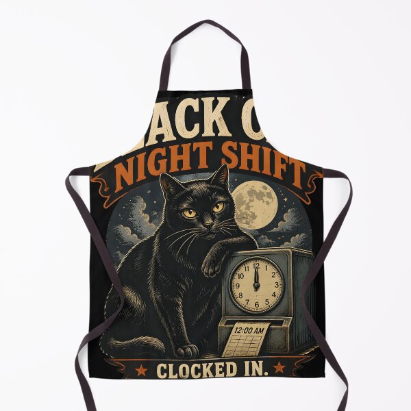 Item preview, BLACK CAT NIGHT SHIFT Clocked In Halloween Vintage Screen Print designed and sold by LiviuGligoros.