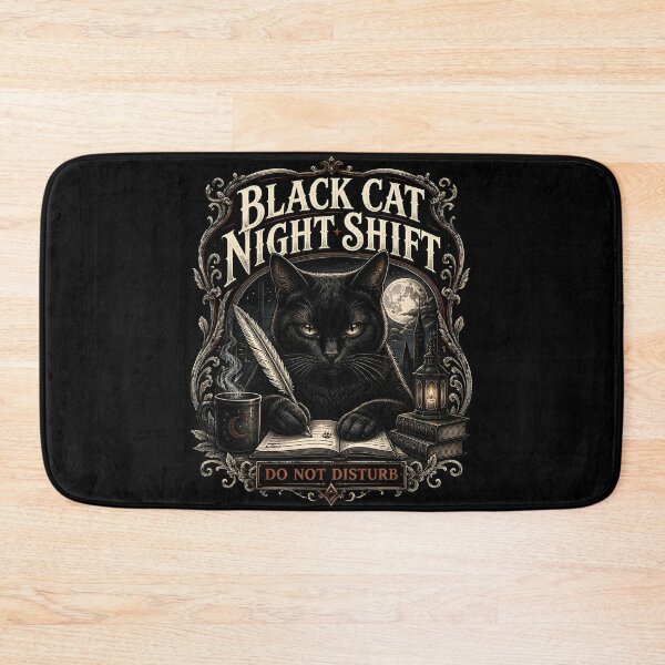 Item preview, BLACK CAT NIGHT SHIFT Do Not Disturb Halloween Gothic Engraving designed and sold by LiviuGligoros.