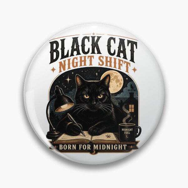Item preview, BLACK CAT NIGHT SHIFT Born for Midnight Halloween Vintage Screen Print designed and sold by LiviuGligoros.