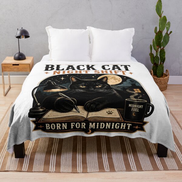 Item preview, BLACK CAT NIGHT SHIFT Born for Midnight Halloween Vintage Screen Print designed and sold by LiviuGligoros.