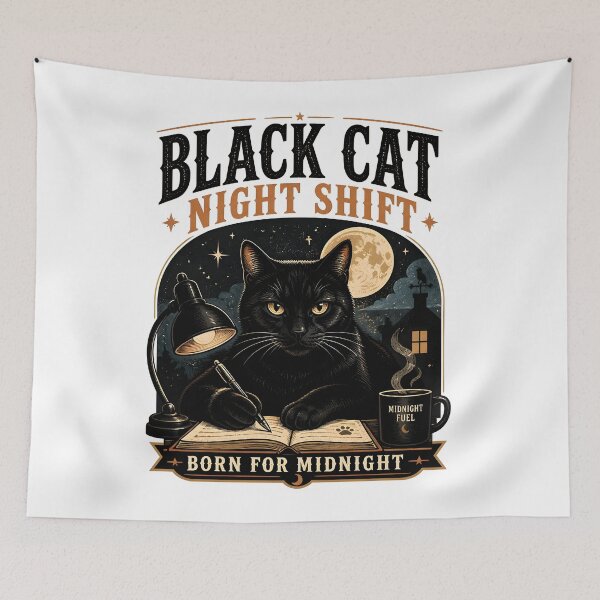 Item preview, BLACK CAT NIGHT SHIFT Born for Midnight Halloween Vintage Screen Print designed and sold by LiviuGligoros.