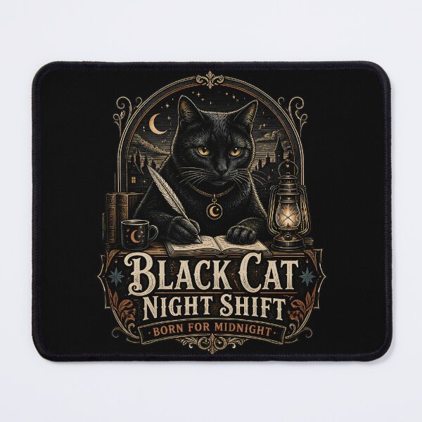 Item preview, BLACK CAT NIGHT SHIFT Born for Midnight Halloween Gothic Engraving designed and sold by LiviuGligoros.