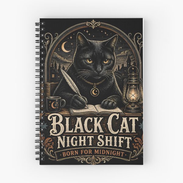 Item preview, BLACK CAT NIGHT SHIFT Born for Midnight Halloween Gothic Engraving designed and sold by LiviuGligoros.