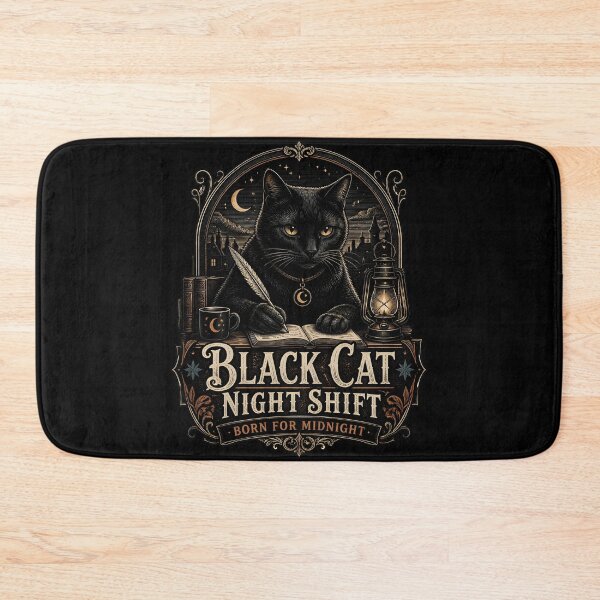 Item preview, BLACK CAT NIGHT SHIFT Born for Midnight Halloween Gothic Engraving designed and sold by LiviuGligoros.