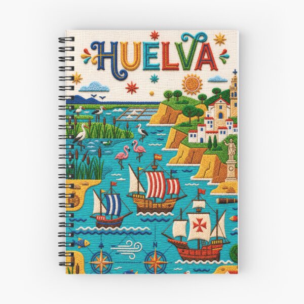 Item preview, Huelva Spain Embroidered Travel Art - Andalusian Coast & Caravels Stitched Poster designed and sold by Witsprings.