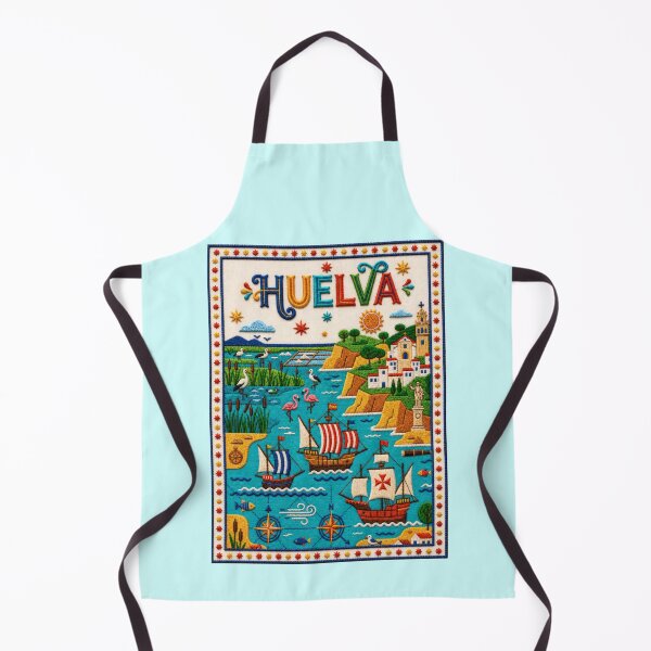 Item preview, Huelva Spain Embroidered Travel Art - Andalusian Coast & Caravels Stitched Poster designed and sold by Witsprings.