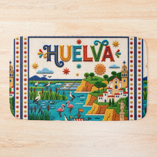 Item preview, Huelva Spain Embroidered Travel Art - Andalusian Coast & Caravels Stitched Poster designed and sold by Witsprings.