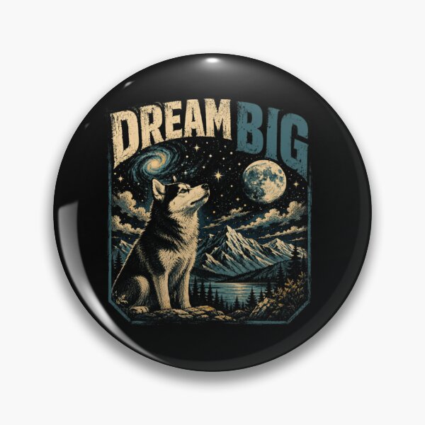 Item preview, Dream Big Husky Wolf Dog Nature Night Sky Moon Stars Inspirational designed and sold by SkeletonsDanger.