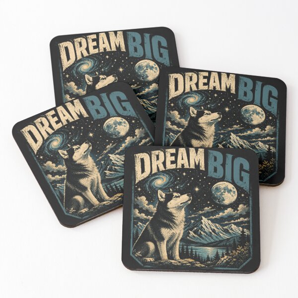 Item preview, Dream Big Husky Wolf Dog Nature Night Sky Moon Stars Inspirational designed and sold by SkeletonsDanger.