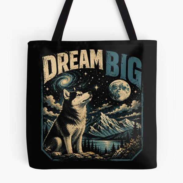 Item preview, Dream Big Husky Wolf Dog Nature Night Sky Moon Stars Inspirational designed and sold by SkeletonsDanger.
