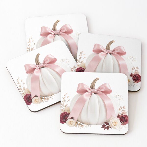 Item preview, White Pumpkin with Pink Bow and Burgundy Roses - Elegant Fall Design designed and sold by VaneDesings.