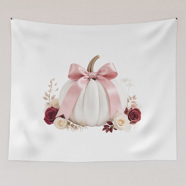 Item preview, White Pumpkin with Pink Bow and Burgundy Roses - Elegant Fall Design designed and sold by VaneDesings.