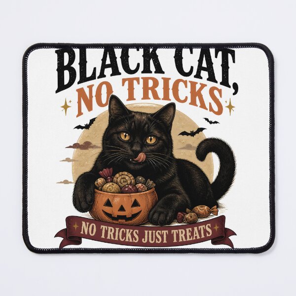 Item preview, BLACK CAT, NO TRICKS Treats Only Halloween Gothic Engraving designed and sold by BernoNickel.