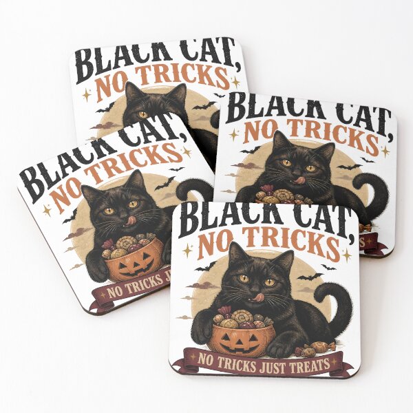 Item preview, BLACK CAT, NO TRICKS Treats Only Halloween Gothic Engraving designed and sold by BernoNickel.