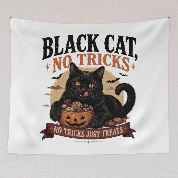 Item preview, BLACK CAT, NO TRICKS Treats Only Halloween Gothic Engraving designed and sold by BernoNickel.